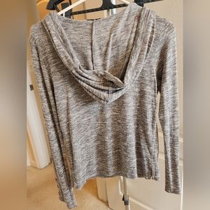Chance or Fate Grey & White Lightweight Hooded Sweater with Crochet Sleeves Sz:M